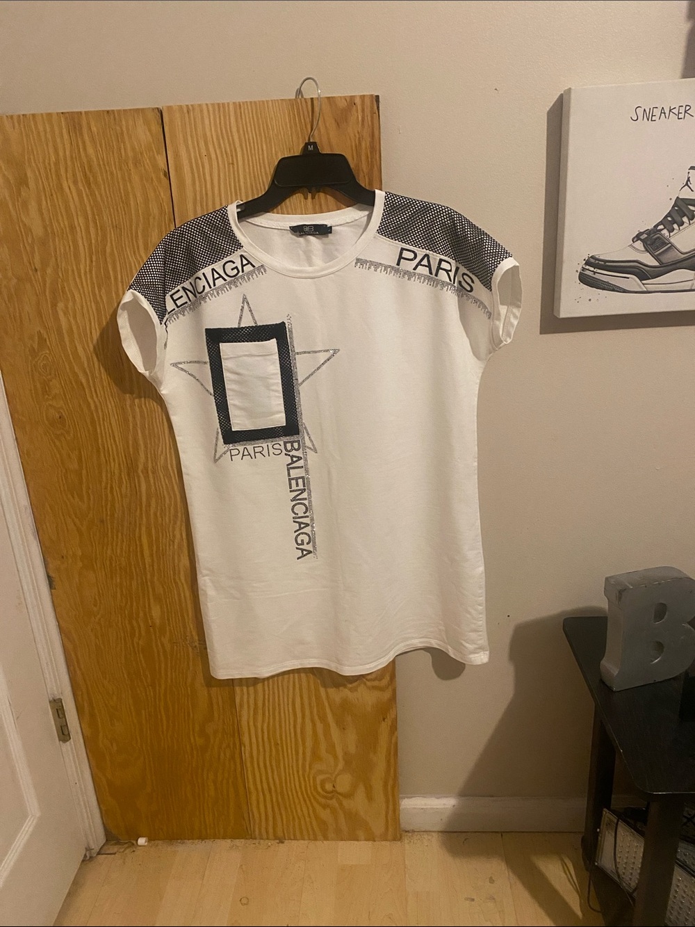 Women’s Balenciaga White and Black Logo Graphic Tee, Size L (NWOT) never worn